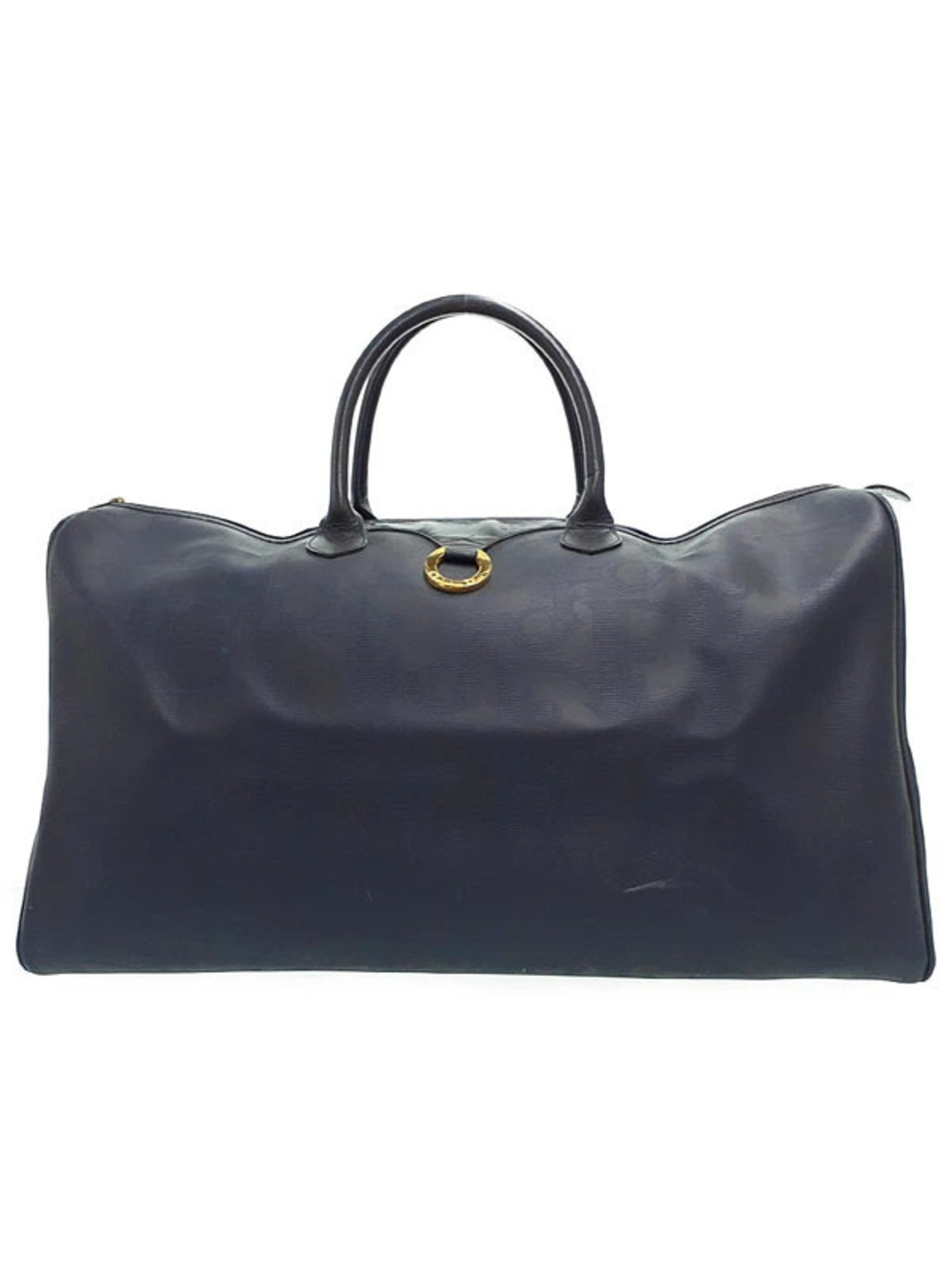 Christian Dior navy blue leather Boston duffle travel bag distinct